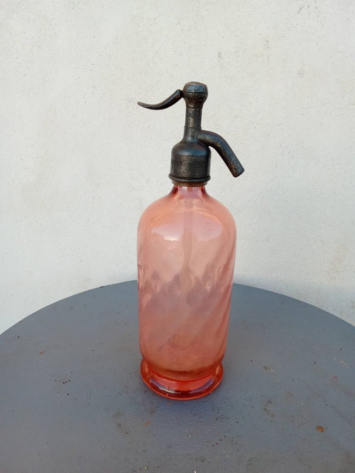Antiker Bistro-Siphon – Rosa Glas