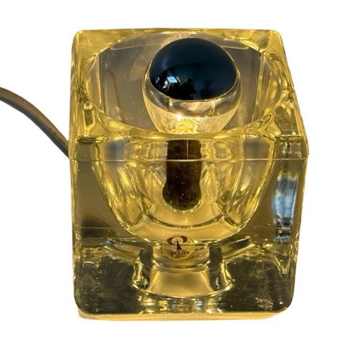Peill & Putzler - Desk lamp in shape of a glass cube - Space Age / Pop Art Design - Germany - 1970’s (marked, original sticker)