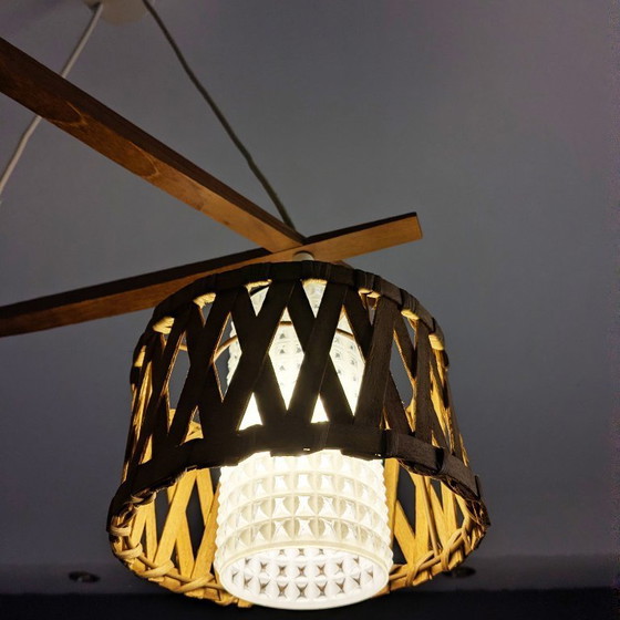 Image 1 of Lampada a sospensione in teak e rattan, Doria Leuchten, anni '50.