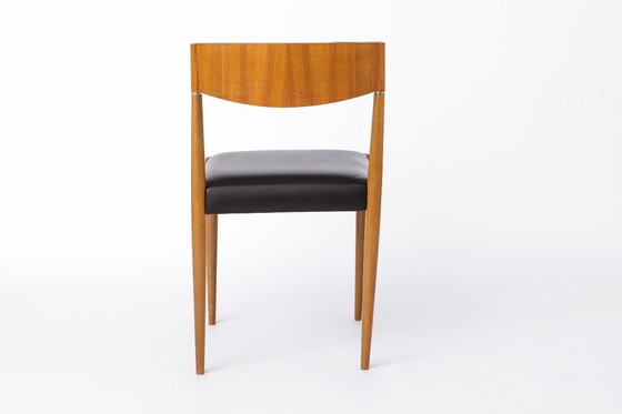 Image 1 of Set of 6 Vintage Teak Dining Chairs 1960s Germany, Mid Century Modern with Black Faux Leather