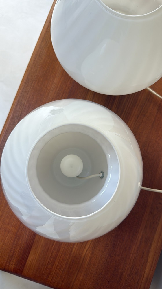 Image 1 of Vintage mushroom swirl lamps made of opaline glass