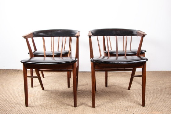 Image 1 of Danish armchairs in teak and skai by Helge Sibast for Sibast 1955.