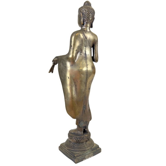 Antike thailändische Bronze Buddha Statue – Abhaya Mudra – 31 cm – Bildhauerei (photo 6 of 10)