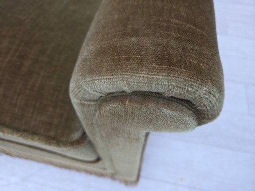 1970s, Danish 3-seater sofa, green furniture velour, teak wood legs.