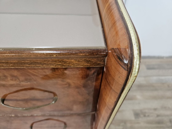 Image 1 of Walnut Burl Chest of Drawers with Double Glass Top