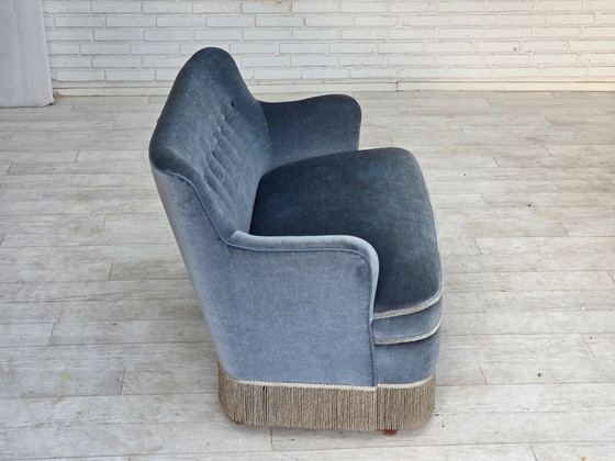 1970s, Danish 2-seater sofa, furniture velour, beech wood., 2 seaters, Velvet, Blue (photo 13 of 21)