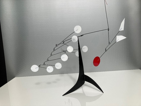Image 1 of Red Flag and 12 White Discs Mobile Sculpture