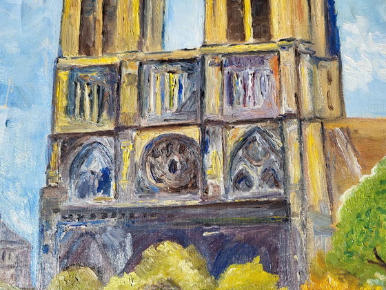 Original Parisian Street Scene Art, Notre Dame Cathedral & Seine River, Paintings & Drawings, Canvas (photo 9 of 10)