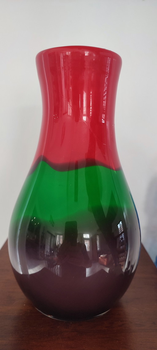 Tricoloured domed vase in thick glass