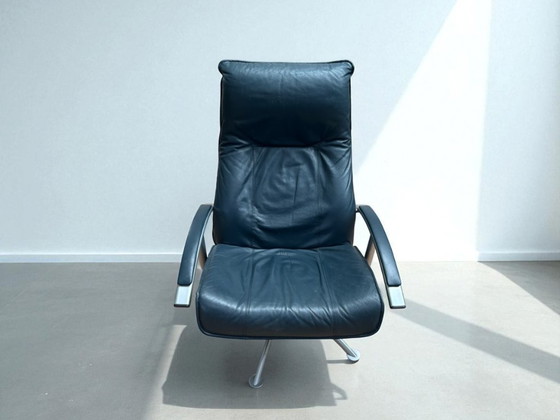 Image 1 of Kebe Design-Sessel - blaues Leder, 1980er Jahre