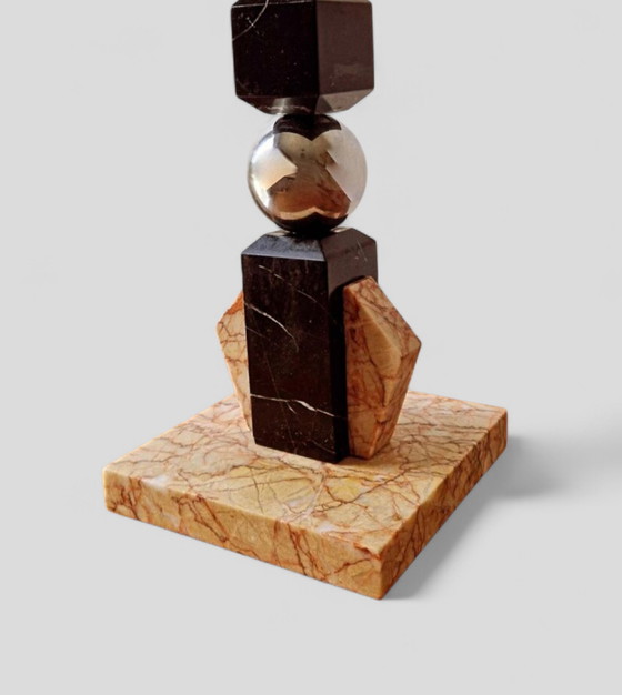 Image 1 of Sculpturale lamp van marmer en chroom - modernistische art-decostijl