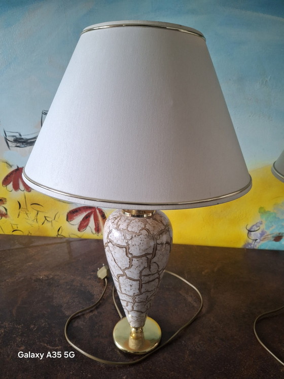 Image 1 of 2 Keramik-Tischlampen Paar der Marke Arnold Licht Keramikfuß und Craquelé-Glasur ca 70er Jahre 