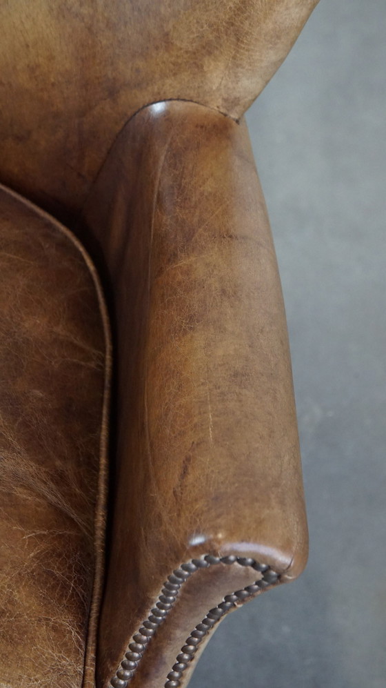 Image 1 of Beef Leather Armchair With Reversible Kelim Seat Cushion