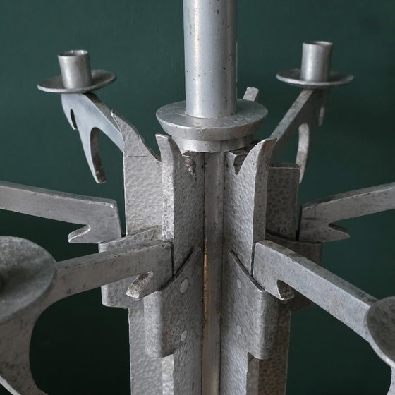 Image 1 of Unique large vintage brutalist aluminum candlestick — attributed to Helmut Schluter — 7 candles — Germany - Handmade