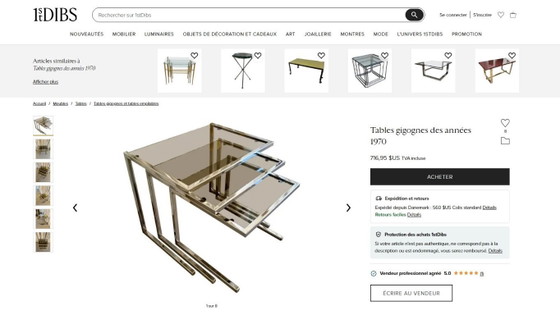 Image 1 of 😍✨ Set of 3 vintage chrome and smoked glass nesting tables, Roche Bobois / Guy Lefèvre style – 1970s ✨😍