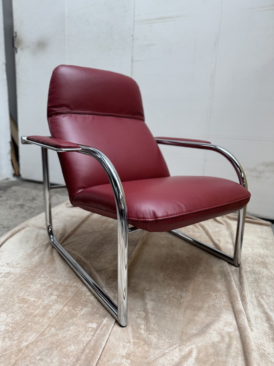 Image 1 of Fauteuil vintage des années 80 en cuir rouge italien