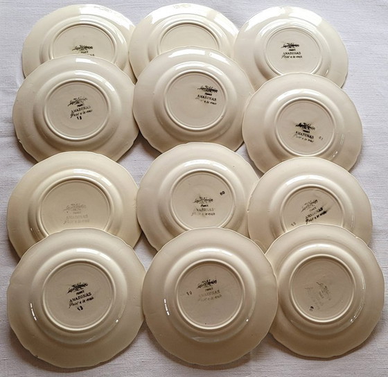 Image 1 of 12 Dessert Plates with "AMAZONAS" decoration in off-white earthenware from the Sarreguemines potteries