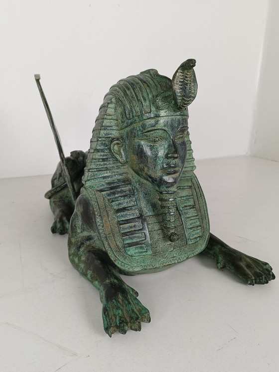 Image 1 of Bronze Sphinx Table with Glass Top