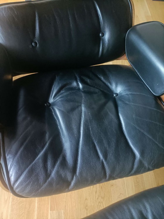 Fauteuil et ottoman Eames originaux par ICF De Padova (années 1970/80) – Herman Miller, Leather, Iron (photo 6 of 13)