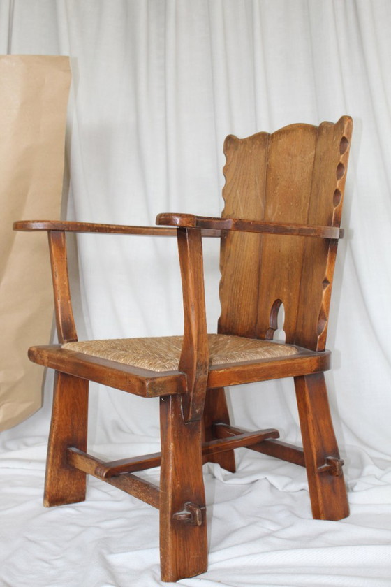 Image 1 of Artifort Theo Ruth Kloosterstoelen Eikenhout Riet brutalist
