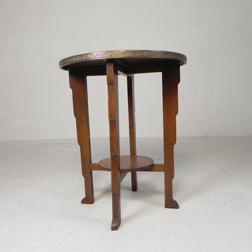 Mesa Art Déco con tablero de latón, Escuela de Ámsterdam, década de 1930