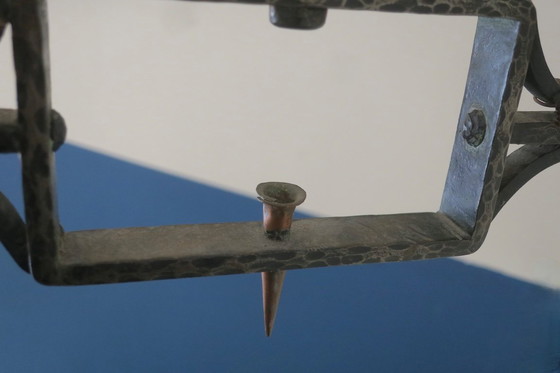 Image 1 of Brutalistische kroonluchter van smeedijzer en koper, jaren 1960