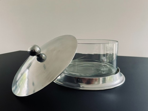 Image 1 of Vintage voorraadpot met aluminium deksel en glazen cilinder