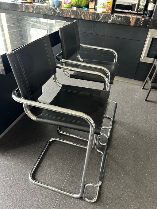 2x Bauhaus Barhocker (Mart Stam) - schwarzer Freischwinger