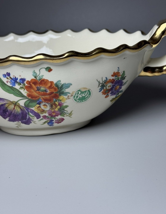 Image 1 of Boch Frères Keramis Art Deco Kom – Decor “Bouquet de Saxe”, België, jaren 30