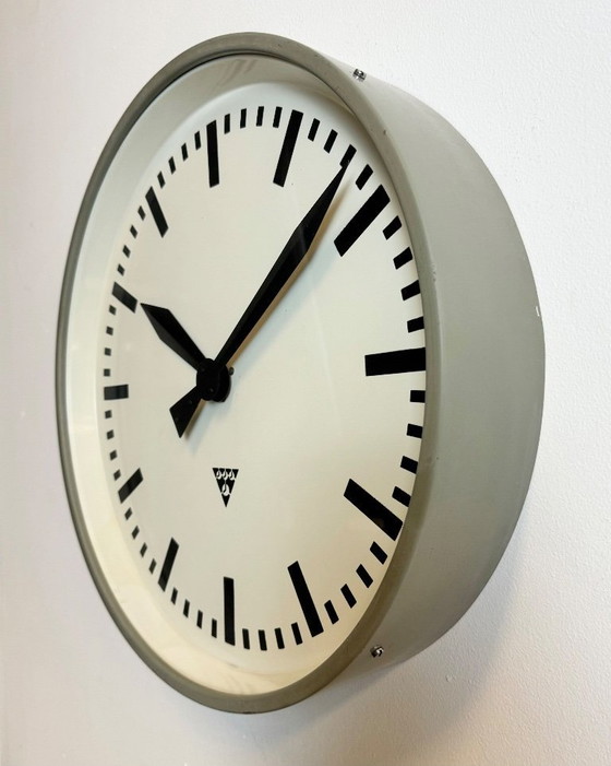 Image 1 of Large Grey Industrial Factory Wall Clock from Pragotron, 1960s