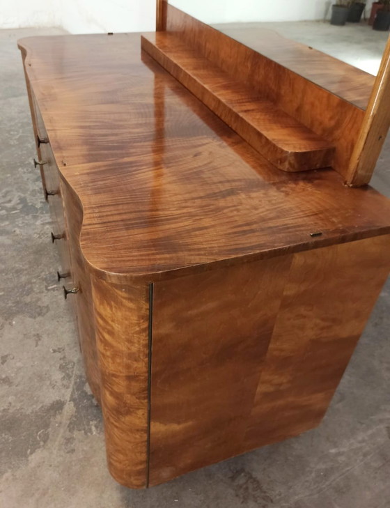 Image 1 of Art Deco walnut dresser sideboard with a mirror 