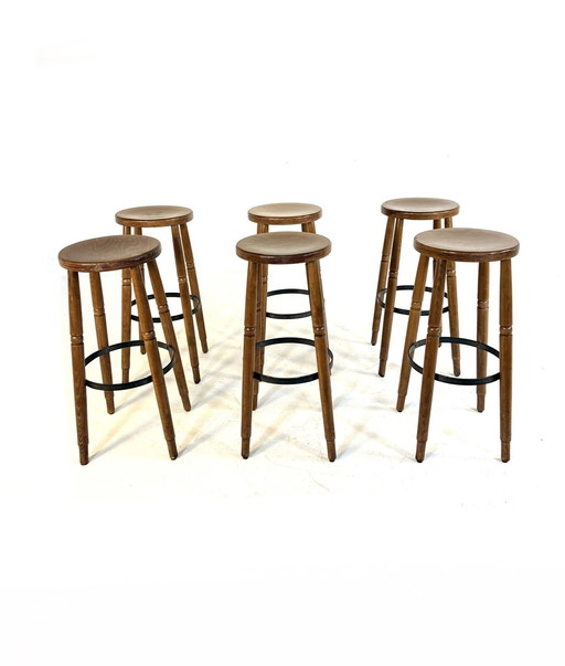 Ensemble de 6 tabourets de bar brutalistes des années 60