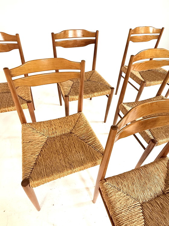 Image 1 of 6x vintage biezematten stoel ‘60