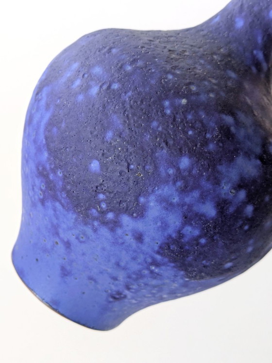 Image 1 of Jarrón con asa de mediados de siglo de Heyne Keramik, lava grasa azul ultramar Klein, Alemania Occidental, década de 1960