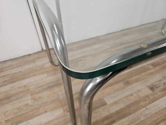 Image 1 of 1970s Bauhaus table in chromed tubular steel and glass