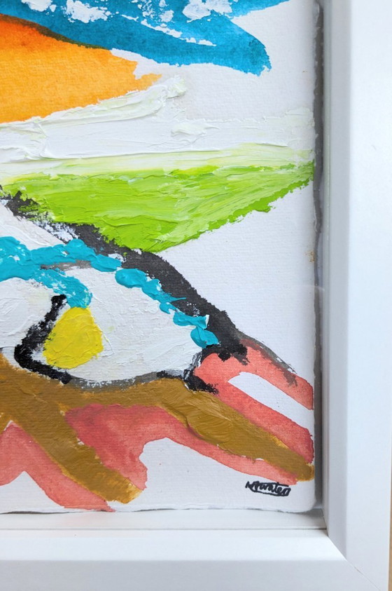 Image 1 of ABSTRACT SEASCAPE SUNSET NIGEL WATERS ORIGINAL PAINTING SIGNED FRAMED ARTWORK