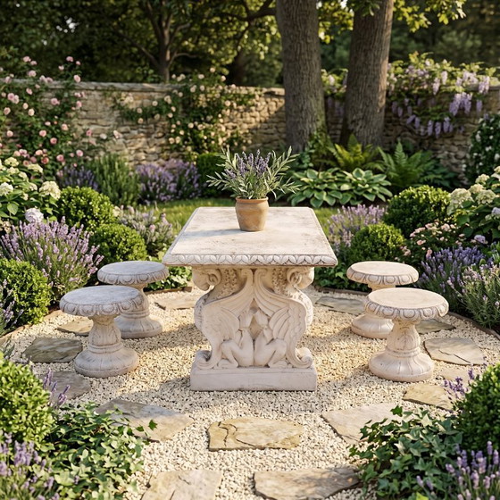 Tavolo da giardino e 4 sgabelli, Italia, inizio XX secolo – Set da giardino, Other (photo 4 of 15)