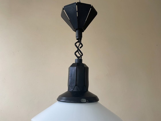 Lamp Pendant lamp Art Deco Bauhaus Opaline French – Glass, Iron (photo 4 of 11)
