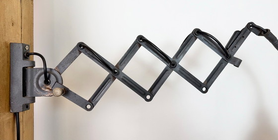 Image 1 of Grijze industriële wandlamp met flexibele arm van Elektroinstala, jaren 60.
