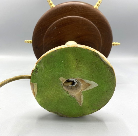 Image 1 of Vintage Mid-Century Tafellamp – Houten & Onyx Voet, Messing Details, Design Jaren 50 – 60 - Unieke Decoratieve Lamp