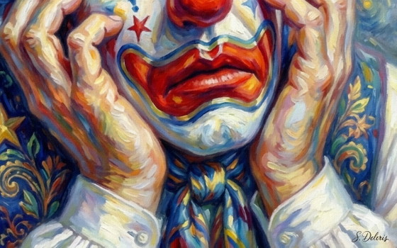 Painting / Sad Clown Van Gogh / (60x60 Cm) – Paintings & Drawings, Canvas (photo 3 of 5)