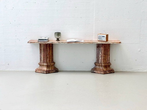 Consolle in marmo rosso-marrone con superficie lucida, Italia