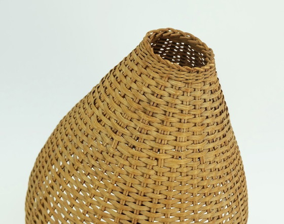 Image 1 of dänische moderne tischlampe teak und rattan 1960er mid century wicker light