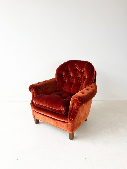 Rust Orange Velvet Armchair