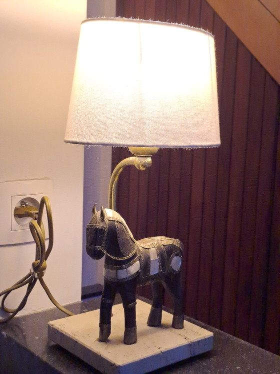 Unieke Vintage Indiase Marwari Paard Tafellamp – Handgesneden – Tafellampen, Other (photo 10 of 11)