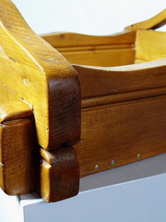 Image 1 of Solid wood tray with handles, handcrafted, rustic style, 1960s-70s