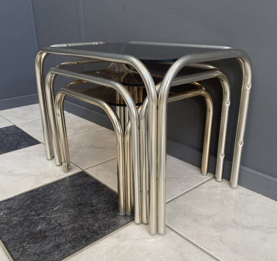 Image 1 of Glass nesting set of tables 1970s