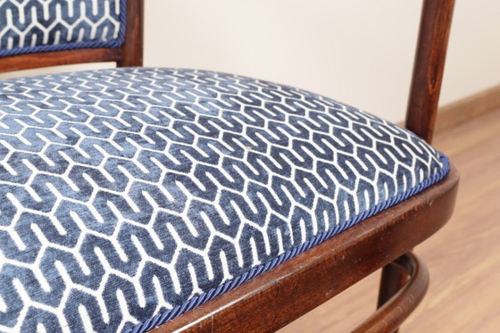 Image 1 of Art-Deco-Set aus Thonet-Sofa und Sesseln, blauer geometrischer Jacquard