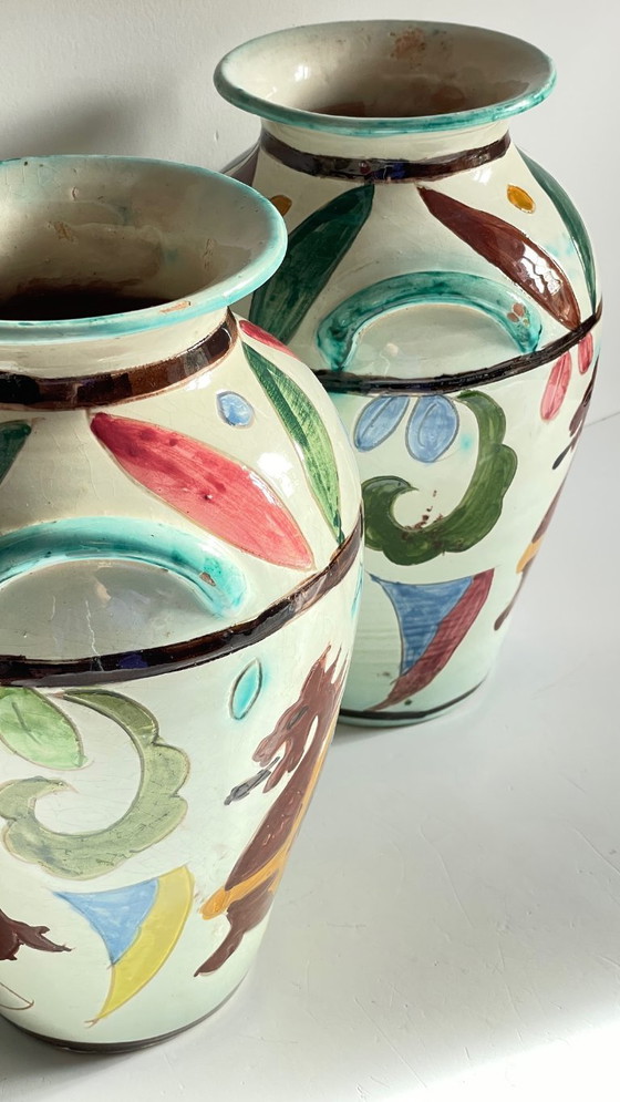 Image 1 of Italian Majolica Vases with Dragon Motif