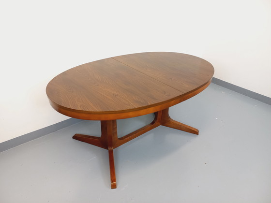 Image 1 of 60s-70s vintage Baumann elm wood oval dining table with extensions